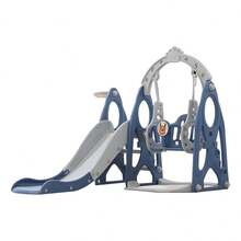 Tobogán Infantil Y Columpio Con Canasta De Baloncesto - Azul - Ver 1