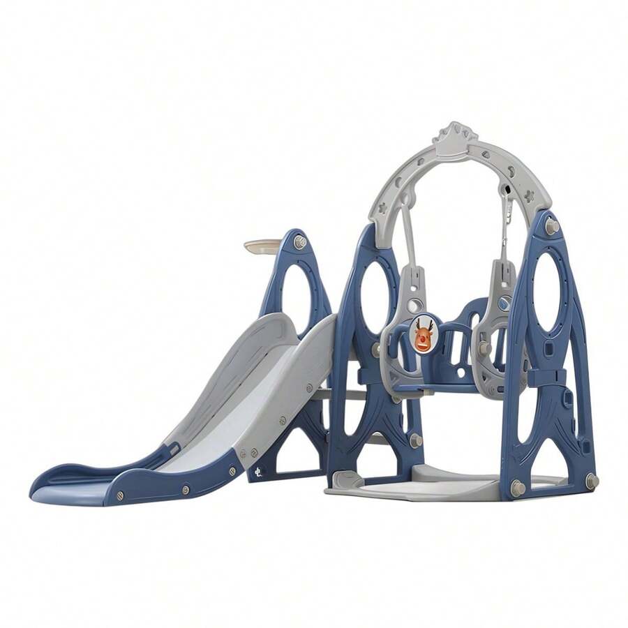 Tobogán Infantil Y Columpio Con Canasta De Baloncesto - Azul - Ver 1