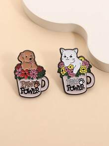 2 chiếc ghim cài áo hình cốc men sứ hình mèo, chó, hoa, trang sức động vật hoạt hình, quà tặng cho bạn bè - Nhiều màu - Xem 8
