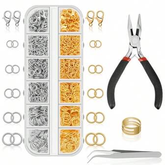 1 Caja Kit de Fabricación de Joyería - Anillas de salto, Alicates de joyería, Herramientas de reparación de joyería para collares, pulseras, broches de langosta y reparación de cierres