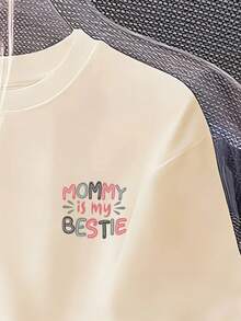 少女标语印花短袖休闲圆领T恤 - 杏色 - 查看 4