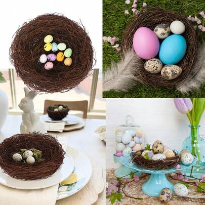 1/3/6pcs Birds Nest Easter Rattan Nest Decorating, Mini Artificial Birds Nest For Easter Crafts Home Garden Decor Wedding Party