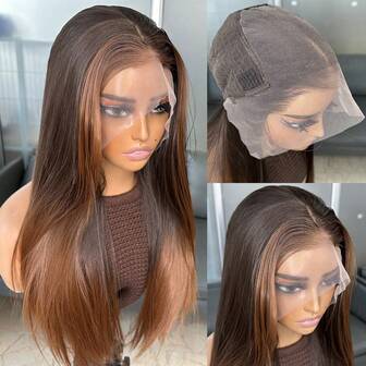 วิกผมหน้าลูกไม้สังเคราะห์ Kanekalon Futura แฮร์สีน้ำตาลเข้ม Ombre13x6 วิกผมตรงยาว 22 นิ้ว Kanekalon ผมสังเคราะห์ทนความร้อน วิกผมสังเคราะห์แบบสวมฟรี ความหนาแน่น 150% วิกผมลูกไม้โปร่งใส ทนความร้อน พร้อมใส่ วิกผมสังเคราะห์สำหรับผู้หญิง ใช้ในชีวิตประจำวัน ปาร์ตี้ วันหยุดพักผ่อน