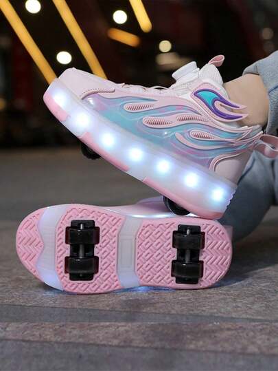 Unisex LED Rechargeable Roller Shoes, Kids Roller Skates, Multi-Function Transformable Roller Shoes, Suitable For All Seasons, With Detachable Wheels For Outdoor And Sports Roller Skating