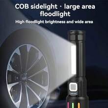 1pc Rechargeable LED Tactical Flashlight, 5 Modes, Type-C USB Charging, Portable Handheld Emergency Light With COB Light, Includes USB Cable - 黑色 - 查看 2