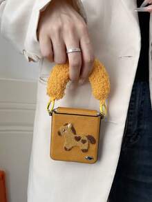 1个时尚简约的侧边纽扣刺绣小马元素折叠手机壳，搭配同色手链，可保护手机并防止跌落：适用于三星Galaxy Zflip 3/Zflip 4/Zflip 5/Zflip 6/Zflip 7/ Razr 50 Ultra/ Razr 60 Ultra/ Razr 60/ Razr 50/Galaxy Z Flip7 FE - 芥末黃 - 查看 3