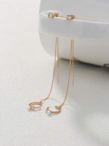 Nooxian Cubic Zirconia Decor Threader Earrings - Yellow Gold - View 3