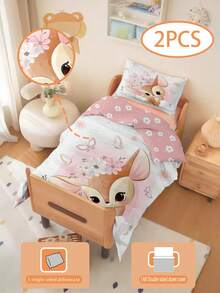 2PCS Pink Princess Style Cartoon Deer Print Duvet Cover Set 100 Polyester For InfantsMachine Washable For Newborn Bed Crib Holiday Gift - Multicolor - View 4