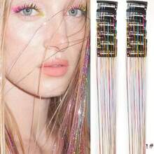 12片彩色无缝接发片，激光银/金直发夹式假发 - 彩色 - 查看 12