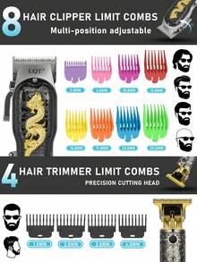 LQT 1/2/4pcs [Haircutting Tools] Professional Men's Haircut Kit, Wireless Beard Trimmer Set, USB Rechargeable Men's Hair Clipper, Portable Electric Shaver, Suitable For Home And Travel Grooming, Father's Day Gift, Men's Christmas Gift, Men's Present - Multicolor - View 2