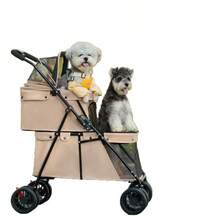 Cochecito Doble Capa para Perros y Gatos con Plataformas Superior e Inferior, Transportador Plegable Ligero, Amplio Almacenamiento Múltiple, Malla Transpirable para Exteriores, Visitas al Veterinario, Compras - para Mascotas Pequeñas/Medianas - Naranja Coral - Ver 9