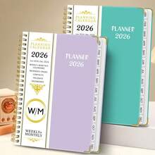 Planificador de agenda A5 de enero a diciembre de 2026, incluye calendario mensual y semanal, cubierta rosa con ribete dorado, cierre elástico, bolsillo interior, ideal para la organización de la oficina y los estudios - Multicolor - Ver 2