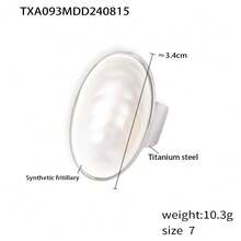 1PCS New Fashion French Oval Mother-Of-Pearl Pendant Collarbone Necklace Ring Earrings Titanium Steel Plated Light Luxury Set Suitable For Daily Wear - TXA093 - Nhẫn màu thép, cỡ 7 - Xem 7