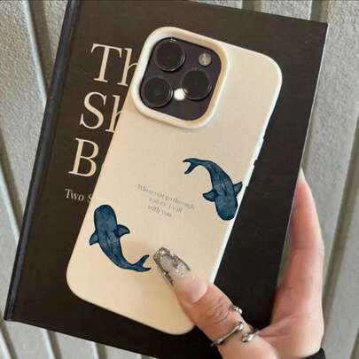 غطاء هاتف واقي من الصدمات مصمم بطبعة الحوت المزدوج الأبيض، متوافق مع هواتف آيفون 17 16 15 14 13 12 11 برو ماكس XS XR X، وهواتف سامسونج S25 أولترا S24 FE S23 أولترا S22 S21 S20 FE، غطاء واقي عصري