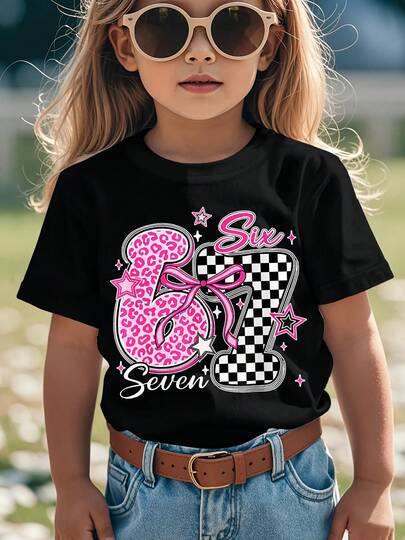 67 Meme seis Seven 67 (20) Camiseta para niña con gráfico estético divertido  Tops de camisetas de streetwear lindas para niñas, cuello redondo, tejido de punto, corte casual, perfecta para primaveraverano