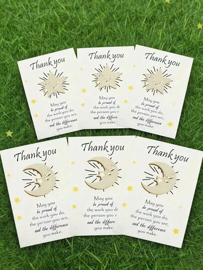 10pcs/Set Thank You Gift Set, Including Wooden Star And Moon Shaped Wooden Pieces And Thank-You Cards, Suitable For Weddings, Graduation Ceremonies, Bridal Showers, Birthdays, Valentine's Day, Easter, Ramadan, Teacher/Staff Recognition, Back To School Season, Holiday Celebrations, And Thank-You Gifts For Friends And Family