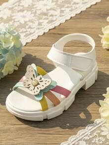 1双儿童夏季凉鞋，饰有可爱花朵，露趾设计，配有方便的魔术贴绑带，轻便透气，适合户外活动