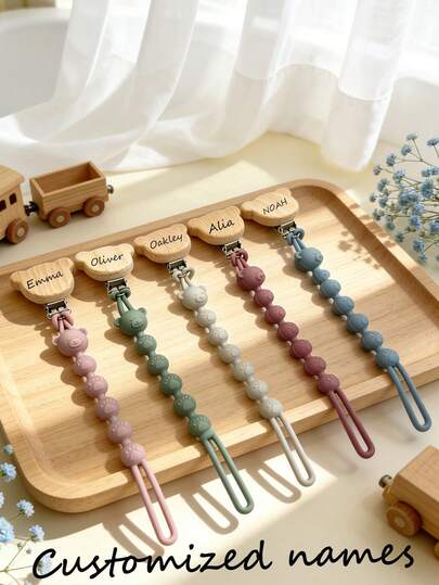 Personalized Pacifier Clip With Bear Design, Children's Memorial Gift, Hanging Strap To Prevent Dropping