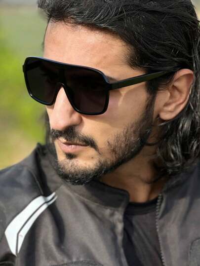 1 PC Men's Large Shield-Shaped Frame Sports Glasses Large-Frame Glasses, Make A Statement Protection For Outdoor Sports Cycling With Glasses Box