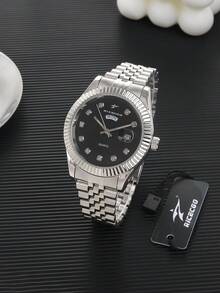 RICECGO Men's Classic Quartz Watch, Round Dial With Date Display, Stainless Steel Strap, Suitable For Daily Wear, An Ideal Gift For Birthday And Business Professionals