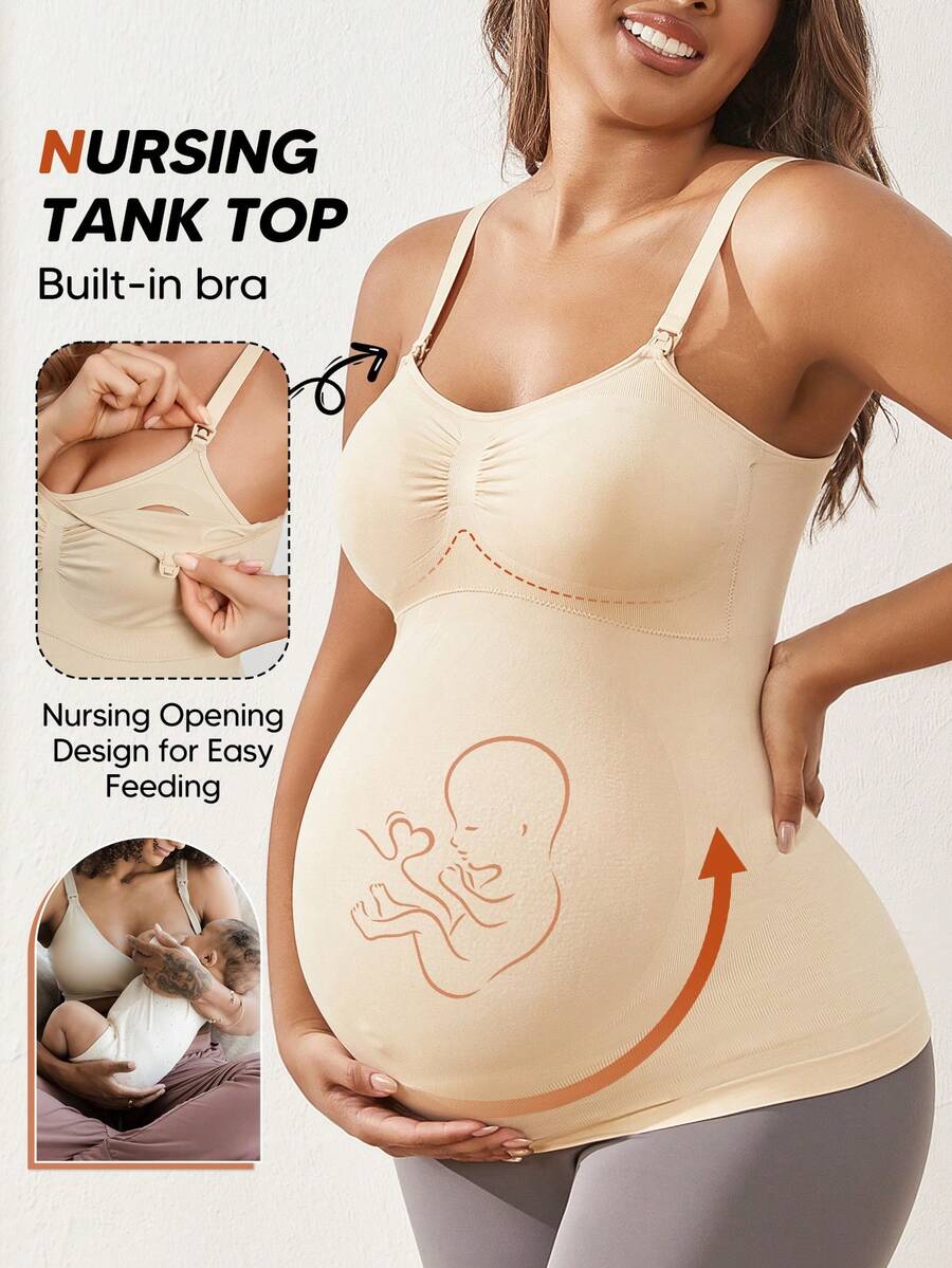 Maternity Slim-Fit Nursing Tank Top: Solid Color, Elastic Fabric, Minimalist Design For Daily Matching