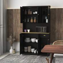 RASOO Pantry Storage Cabinet 71" Freestanding Adjustable Kitchen Pantries Buffet With Hutch Cupboard 6 Doors And 1 Drawer And Open Shlelf - R0086-trắng - Xem 3