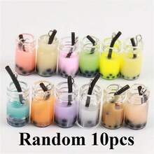 10/20个装多色3D珍珠奶茶玻璃吊坠 - 各种仿果汁瓶挂件，适用于钥匙扣、手机壳和珠宝制作 - 彩色 - 查看 17