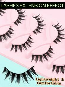 5对漫画风格假睫毛，多层自然交叉浓密假睫毛，美丽时尚专业卷翘睫毛