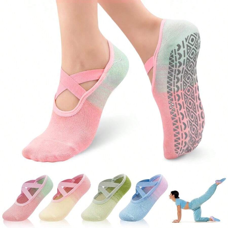 R-Calcs Pilates para Muer Calcetines Yoga para Muer Calcs Antiderrapantes Calcetines Transpirab para Fitness Diseño de Color radado - como en la foto - Ver 1