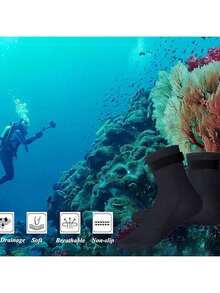 1 Paio di Calzini in Neoprene 3mm Antiscivolo per Sport Acquatici, Calzini da Surf, Tuffo e Snorkeling per Uomo e Donna, Accessori da Spiaggia, Essenziali da Spiaggia, Galleggiante da Piscina - nero - Visualizzare 4