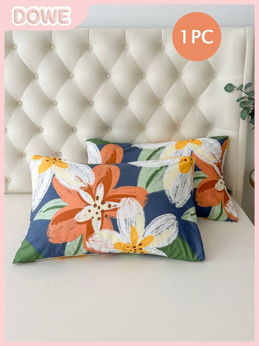 1pc 100% Polyester, Floral Print, Lightweight And Breathable, Soft, Pillowcase (Without Filling) Bedroom Decor. - Multicolor - View 1