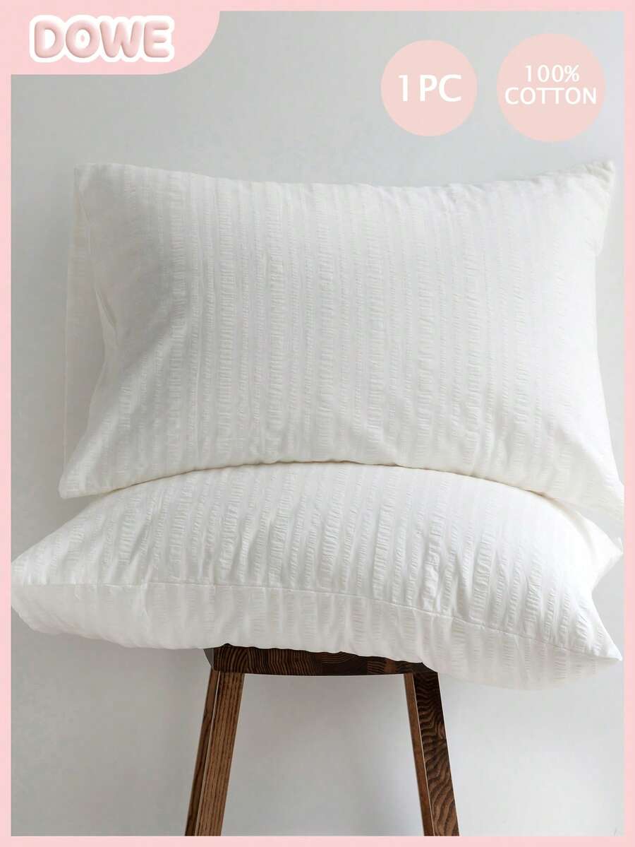 1pc 100% Cotton 3D Bubble Gauze Pillowcase, Natural Texture, Lightweight & Elegant, Cloud-Like Soft, Envelope Closure, Pillow Insert Not Included - White - View 1