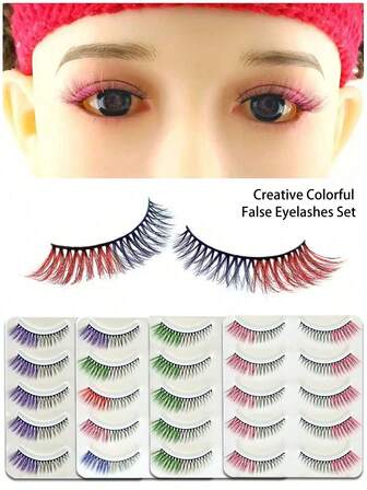 5 أزواج من رموش ملونة، رموش مستعارة عالية الجودة بطراز دوبامين الجديد، رموش مستعارة ذاتية اللصق مدمجة أوروبية وأمريكية، طقم رموش مستعارة إبداعي مع رموش ملتوية مستقلة، طقم رموش مستعارة بشكل عين القطة يتضمن غراء الرموش والختم وأدوات تطبيق الرموش للاستخدام المنزلي
