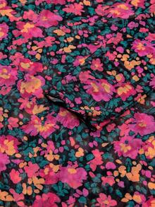 Acelitt Women's Rose Print Mesh Long Sleeve Stand Collar Fitted Blouse, Spring/Autumn