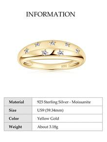 XUJIA 1pc 925 Sterling Silver Ring, Inlaid With 1.5mm Round Moissanite, Wedding Anniversary Gift, Fashionable Women's Ring - Yellow Gold - View 14