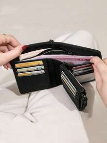 MIYIN Fashion Minimalist Hasp Women's Wallet Quilted Detail Small Wallet With Multiple Card Slots ID Window Modern Business Zipper Coin Purse Large Capacity Bifold Business Casual Women Wallet Purse Wallet Wristlet Wallet Gifts Women/ Girl /Ladies/ Friends/ Student, Birthday Gifts Teacher Gifts Anniversary - 彩色 - 查看 7