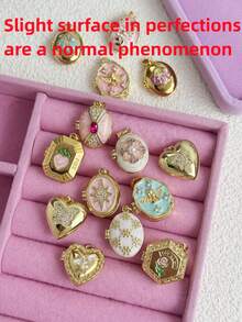 Retro Romantic Gold-Color Asymmetric Photo Box Necklace Colorful Oil-Dipped Heart Shell Necklace Daily Elegant Layered Jewelry For Women, Picture Locket Photo Necklace (No Box) - Multicolor - View 11