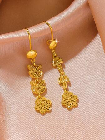 1 Çift Zarif ve Çok Yönlü 24 Ayar Altın Kaplama Buğday Yaprağı Püsküllü Küpe, Kadın Arkadaşlar, Eşler İçin Takı Hediyesi Olarak, Festivaller, Doğum Günleri ve Günlük Kullanım İçin Uygundur