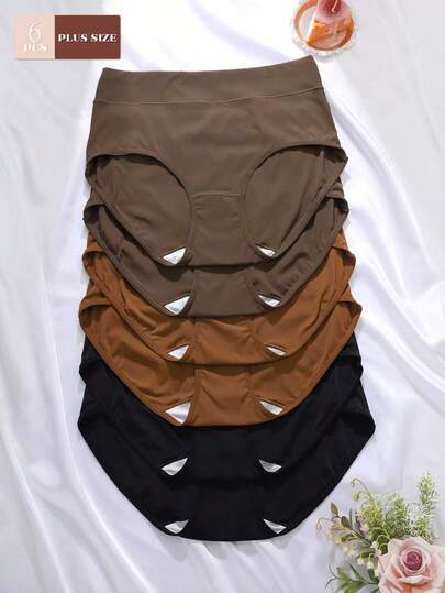 6 piezas Bragas de talla grande para mujer de color melón, transpirables y cómodas de cintura alta
