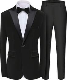 2026 Men's Casual Blazer & Pant Set  Men's 2 Piece Velvet Suit Peak Lapel One Button Slim Fit Tuxedo Blazer Party Dinner Jacket & Pants Relaxed Stretch Fit For Smart Casual Events - 黑峰翻領 - 查看 12