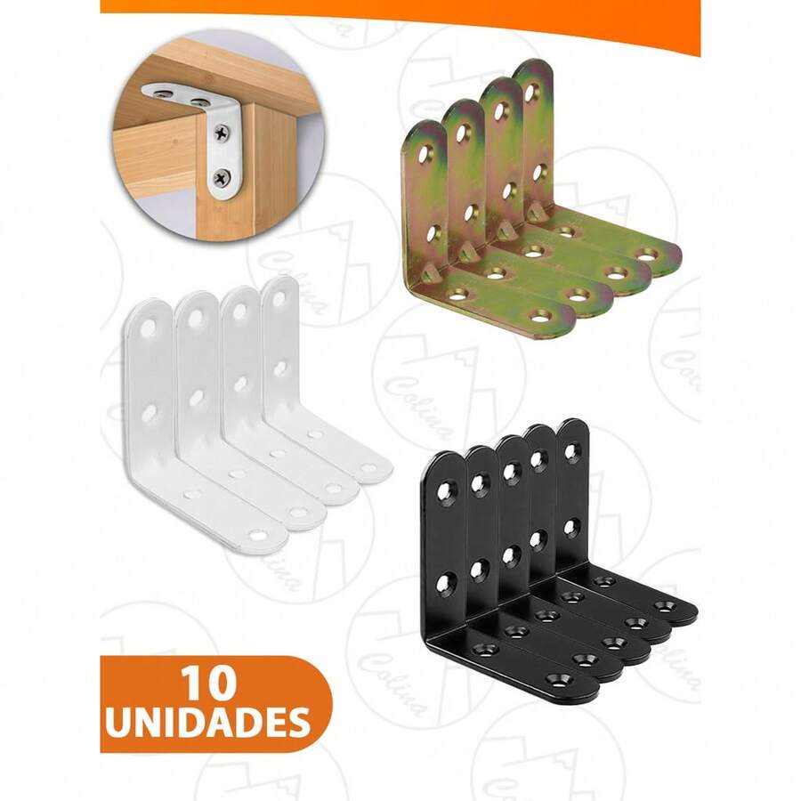 Kit 10x Peças Cantoneira de Ferro Formato Em L Para Móveis 5x5x2CM Várias Cores - Preto - Visão 1