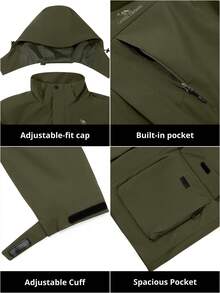 CAMEL CROWN 男士三合一防水滑雪服，带帽保暖冬装，防风雨衣，适合徒步和滑雪 - 軍綠色 - 查看 5