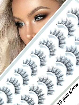 10 pares de pestañas postizas de aspecto natural, tiras de pestañas postizas naturales, pestañas medias de ojo de gato con banda transparente, pestañas esponjosas y difuminadas de 3D de imitación de visón, adecuadas para juegos de roles con tiras de pestañas postizas