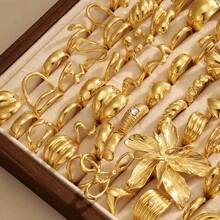 15pcs Fashionable Metal Flower & Geometric Elements Ring Set For Women, Suitable For Daily Matching (Random Styles) - Gold - View 4