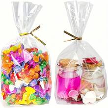 25/50/100pcs Flat-Bottomed Corner Processing Bags, Transparent Cellophane Gift Bags, Gift Bags With Knotting Ropes, Suitable For Packaging Small Gifts For Parties, Wedding Birthday And Thanksgiving - Multicolor - View 6