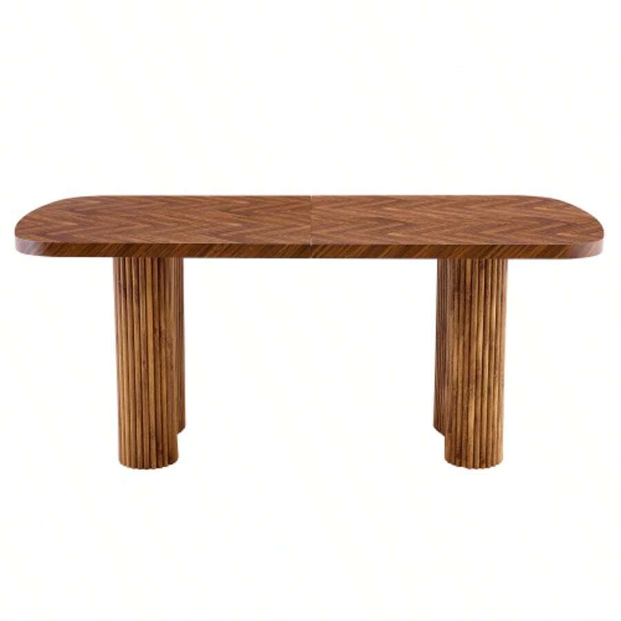 Mesa de comedor color nogal con pedestal arqueado – dimensiones 180*90cm, multifuncional para comedor y área de recepción en el hogar moderno, diseño elegante - Color natural - Ver 1
