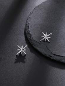 Brass Micro-Inlaid Zirconia Star Stud Earrings, Fashion Jewelry For Women, Suitable For Daily Wear And Parties - Silver - View 4