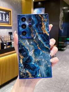 1个蓝金大理石纹防震手机壳，UV印刷，兼容三星/Galaxy/安卓机型，国际版，非国内版 - 藍色 - 查看 3