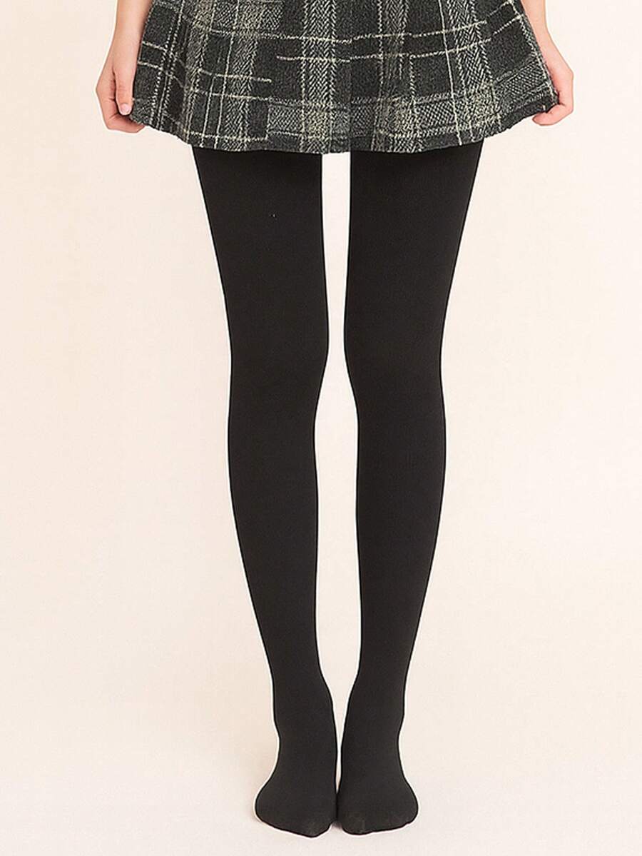 1雙女孩素色休閒褲襪適用於日常生活 - 黑色 - 查看 1