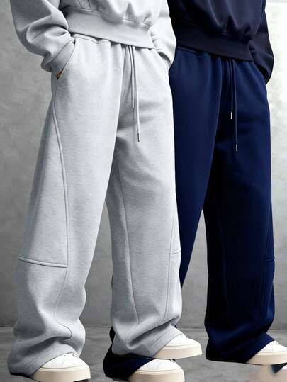 Men's Loose Waffle Knit Wide Leg Pants, Fashionable Sports Casual Pants For Walking, Night Running, Fitness Workout With Draping Effect